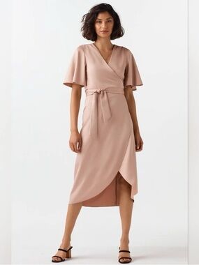 VETTA The Wrap Convertible Dress In Satin Champagne Size S